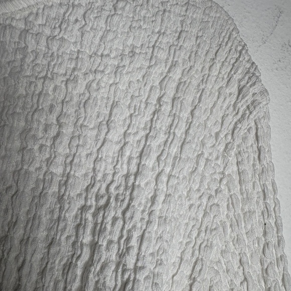 Zara Textured Jersey Top Gathered Accent Long Sleeve White Large - Picture 5 of 8
